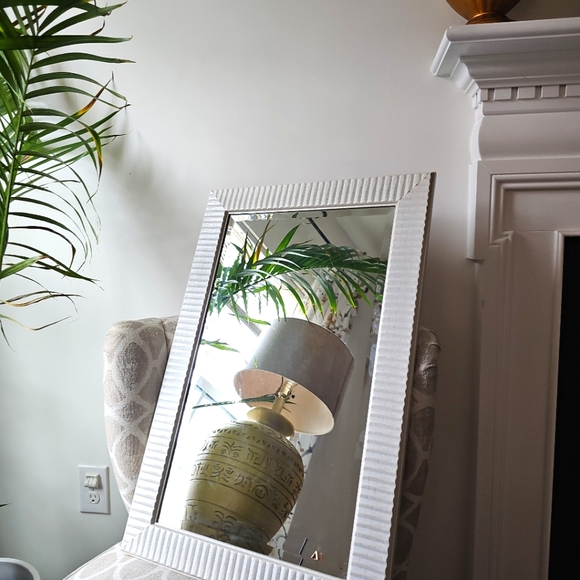 Glam White Beveled Mirror Vanity Fluted Wall Mirror 29.5" Bathroom Bedroom - Picture 5 of 13